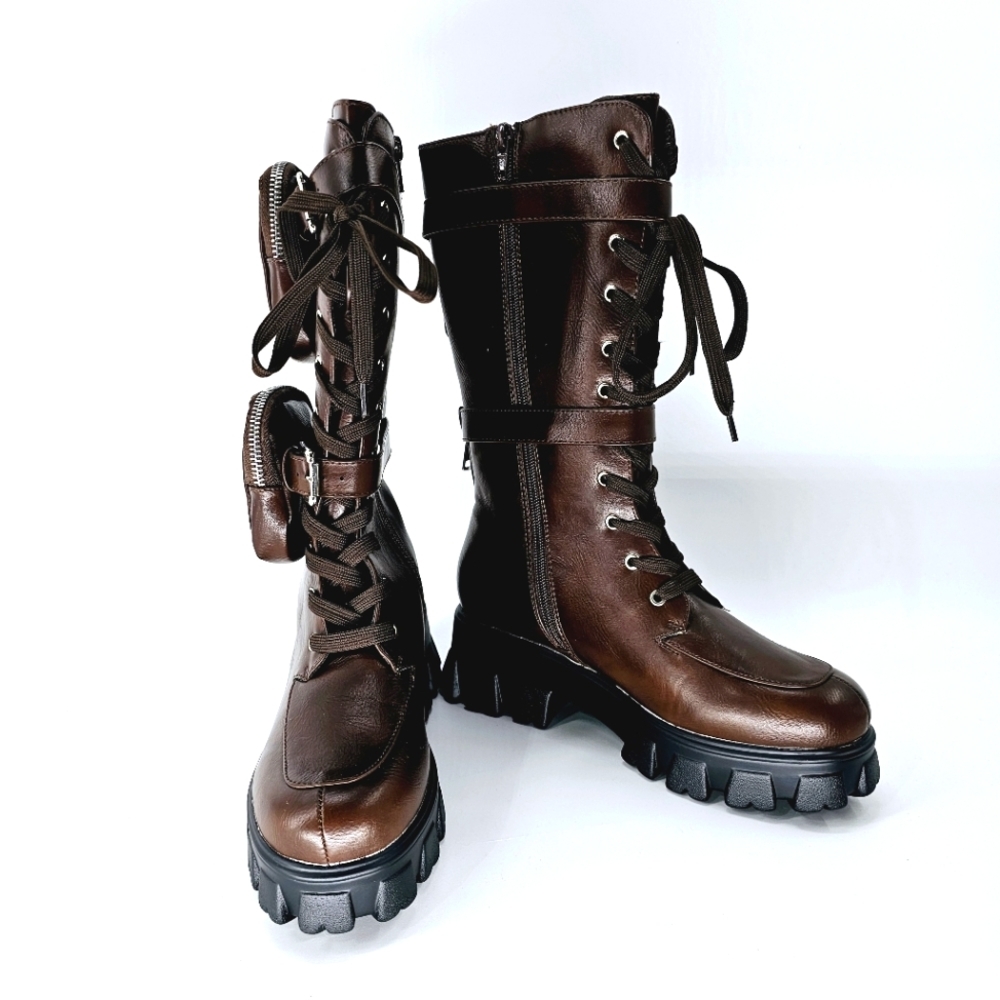 NWOB Women's 10 PazzCe Mission Brown Fashion Statement Calf High Shaft Boot